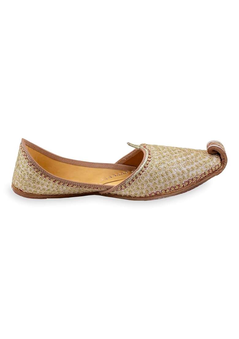Korakari Golden Mens Traditional Leather Punjabi Jutti Comfortable Mojari for Men - Indya