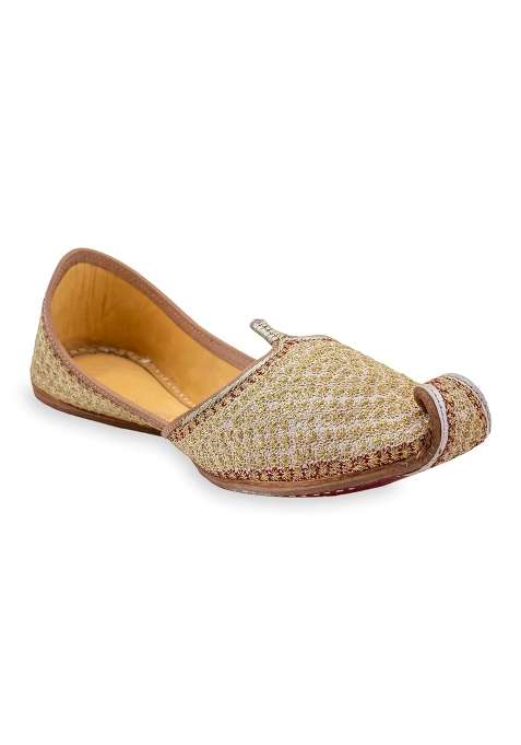 Korakari Golden Mens Traditional Leather Punjabi Jutti Comfortable Mojari for Men
