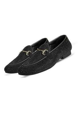 Tanny Shoes Mens Rhinestone Black Color Jutti for Wedding Party