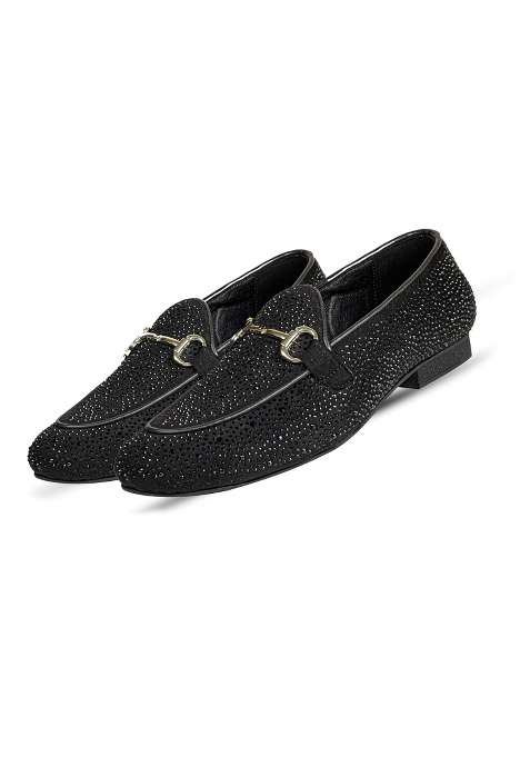 Tanny Shoes Mens Rhinestone Black Color Jutti for Wedding Party