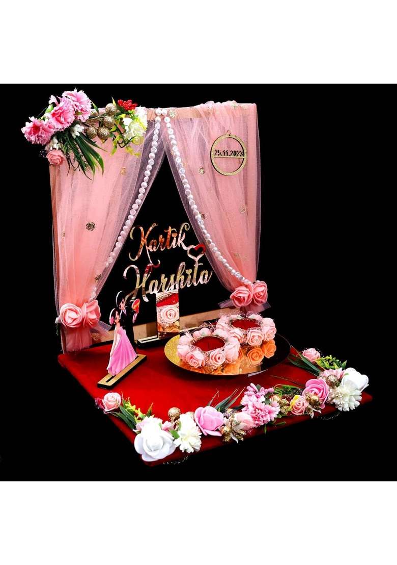 The Bride MADE Wood Engagement Ring Platter Acrylic Bride and Groom Name Sagai Ceremony Date Premium Segment - Indya
