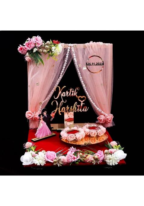 The Bride MADE Wood Engagement Ring Platter Acrylic Bride and Groom Name Sagai Ceremony Date Premium Segment