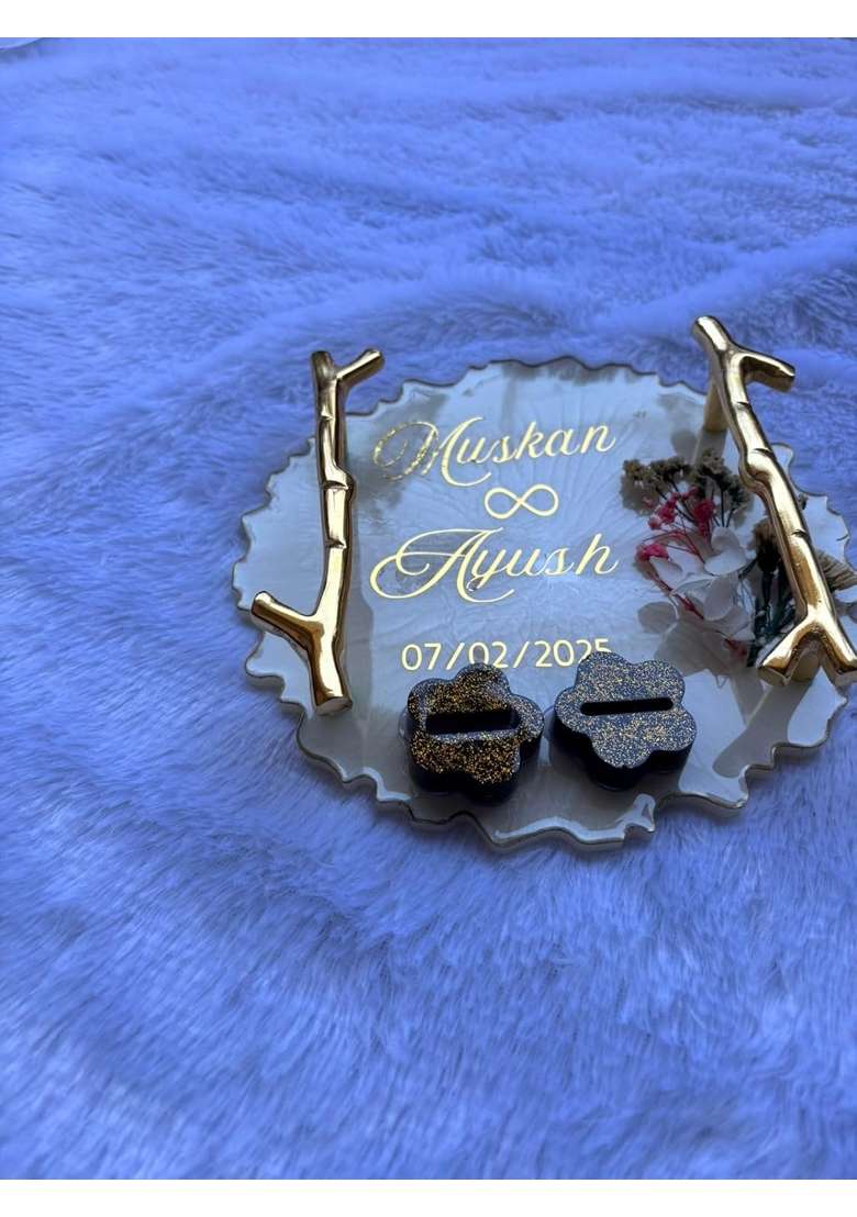 Shyama Craft Engagement Ring Tray Ring Holder Resin Platter with Handle - Indya