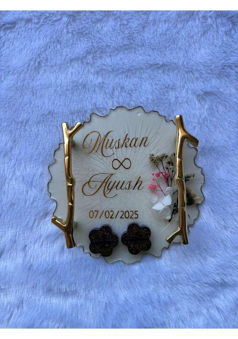 Shyama Craft Engagement Ring Tray Ring Holder Resin Platter with Handle - Indya