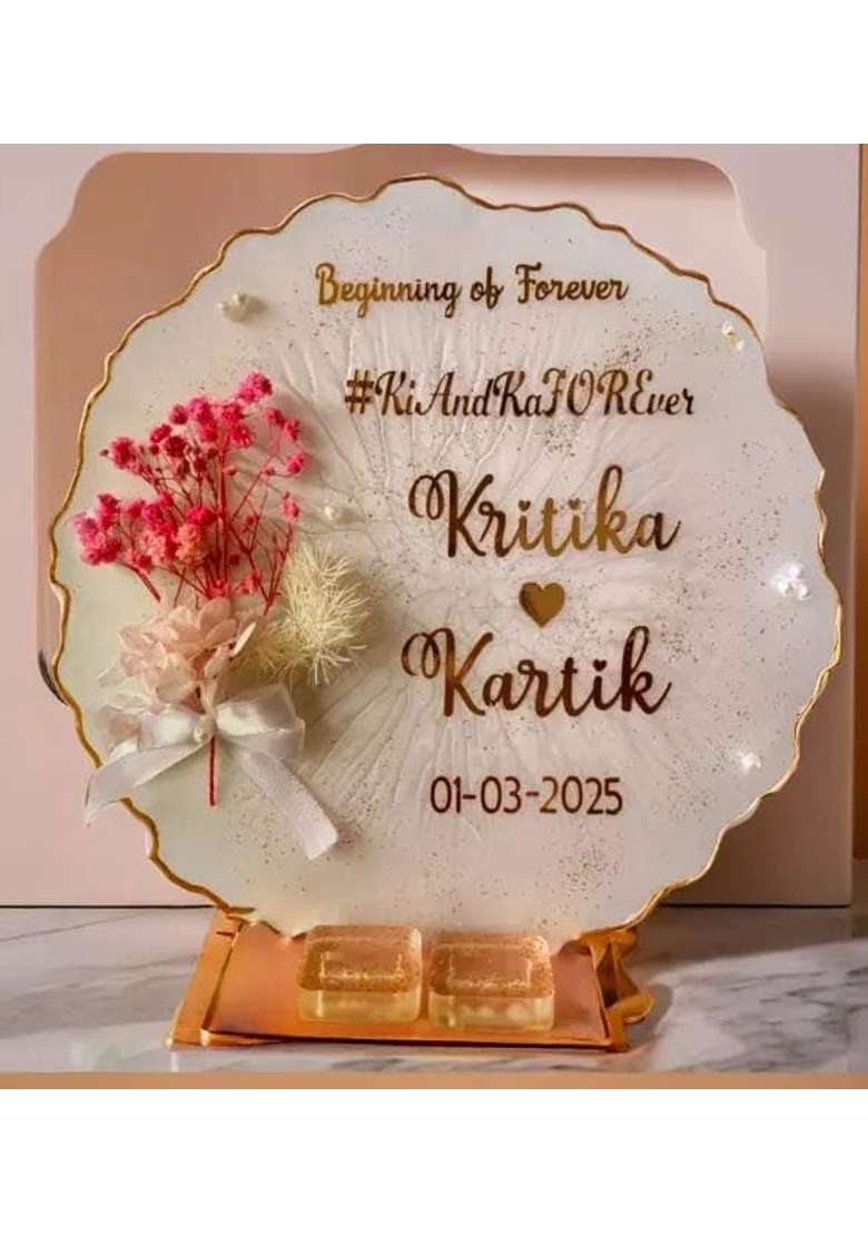 Shyama Craft Resin Engagement Ring Platter with 2 Ring Holders and Stand - Indya