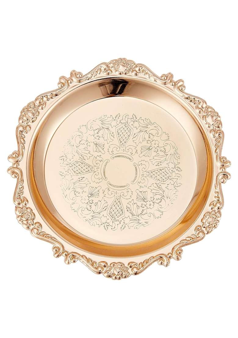 Craspire Vintage Gold Carved Alloy Decorative Tray for Jewelry Rings Cosmetics Fruit Wedding Party - Indya