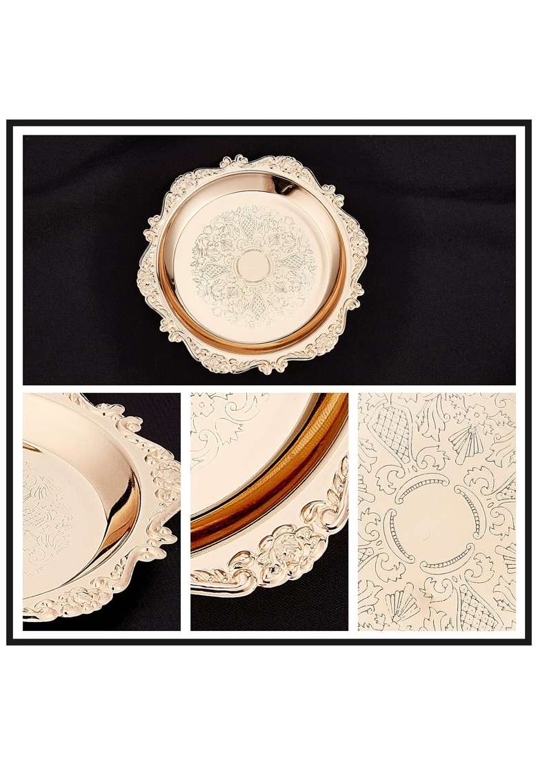 Craspire Vintage Gold Carved Alloy Decorative Tray for Jewelry Rings Cosmetics Fruit Wedding Party - Indya