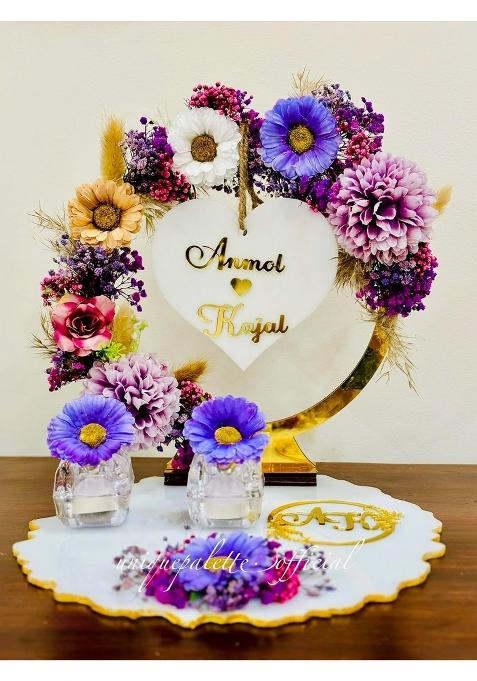 Unique Palette Purple Beautiful Customized Engagement Wedding Ring Platter with Names