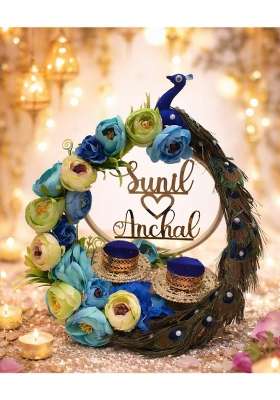 Smart Creations Multicolor Giftsbouquet Peacock Theme Ring Platter for Engagement and Wedding