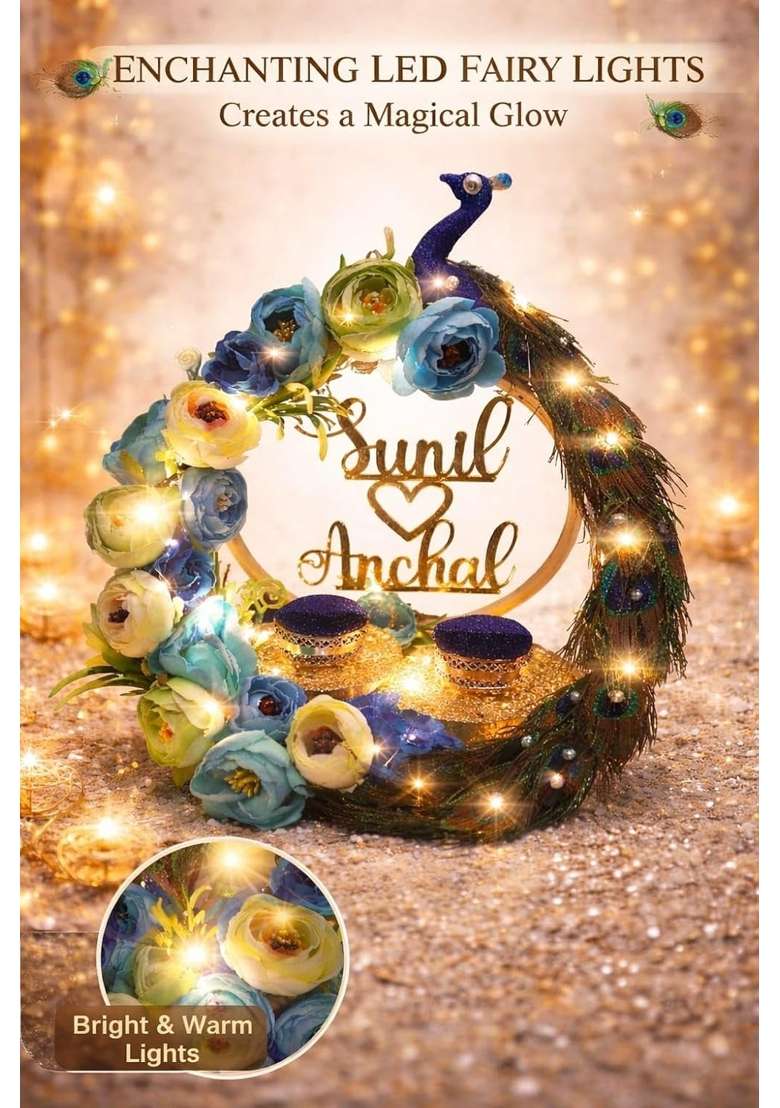 Smart Creations Multicolor Giftsbouquet Peacock Theme Ring Platter for Engagement and Wedding - Indya
