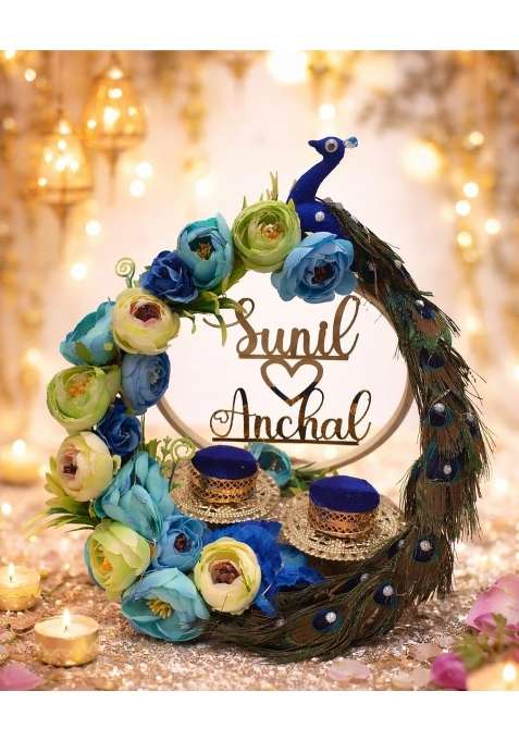 Smart Creations Multicolor Giftsbouquet Peacock Theme Ring Platter for Engagement and Wedding