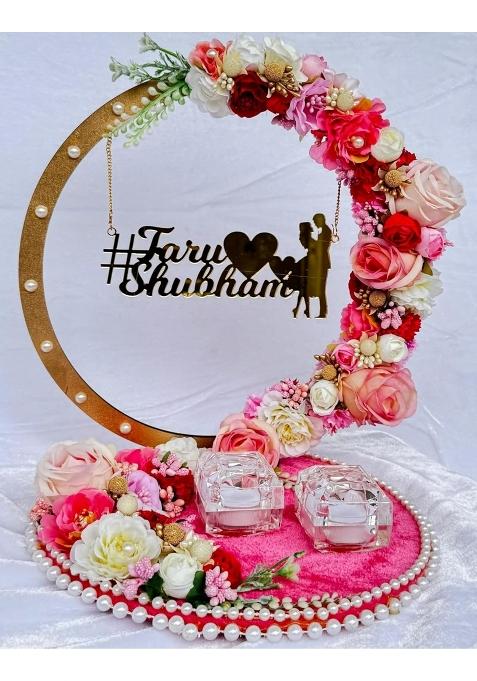 Mridang Personalized Decorative Engagement Ring Platter with Bride and Groom Name Decorative Plate for Ring