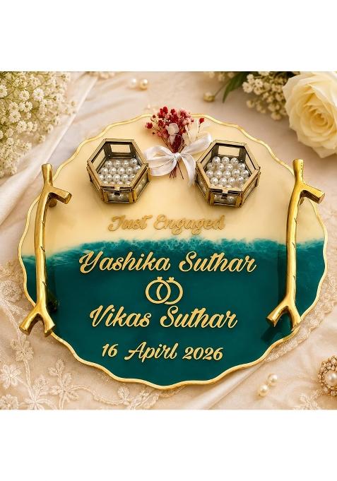 AARU TARU Craft Personalized Resin Engagement Ring Platter with Ring Ceremony Tray Peach and Transparent