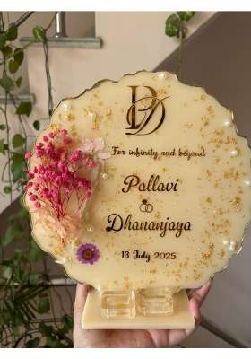 Shyama Craft Golden Resin Engagement Ring Platter with 2 Ring Holder and Resin Stand
