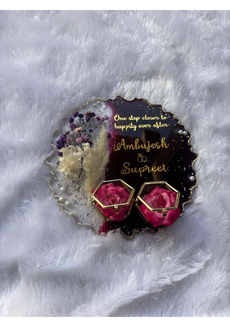 Shyama Craft Golden Resin Engagement Ring Platter 8 Inch Platter with Vintage Ring Boxes - Indya