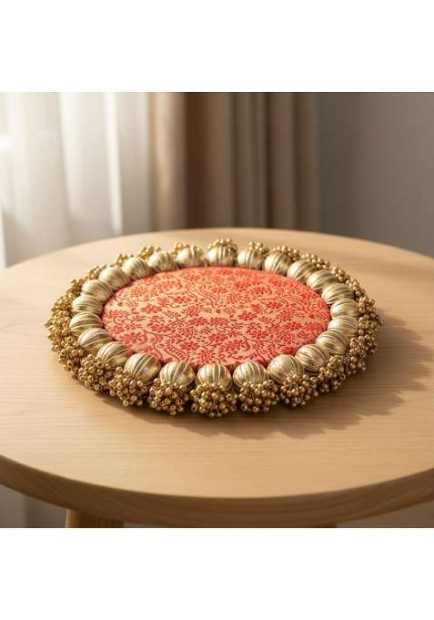 Satyam Kraft 6 Pc Handmade Jhumki Platter 6 Inch with Gota Patti and Golden Moti
