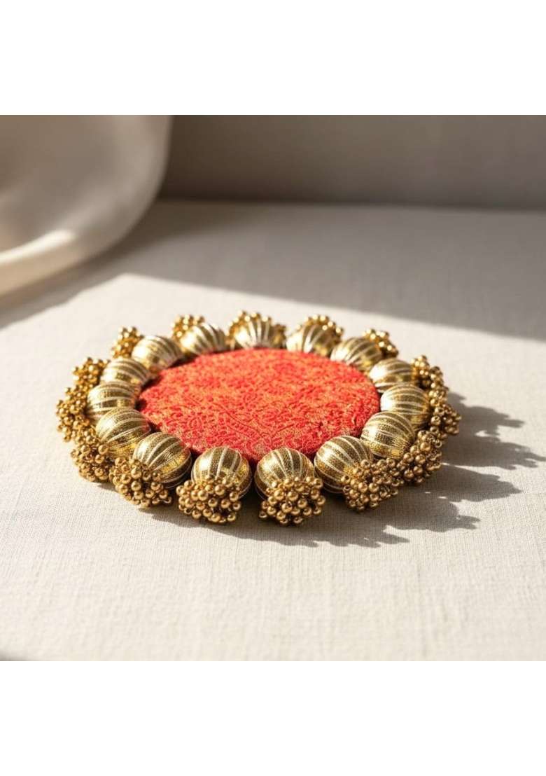 Satyam Kraft 6 Pc Handmade Jhumki Platter 4 Inch with Gota Patti and Golden Moti - Indya