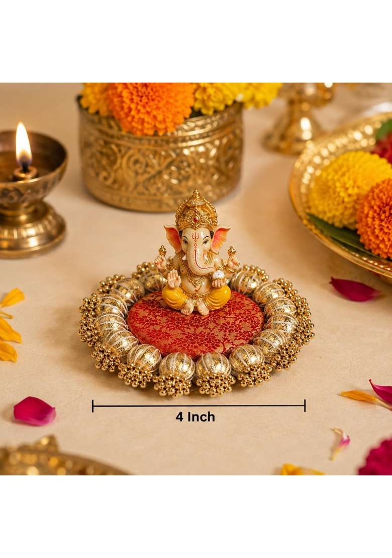 Satyam Kraft 6 Pc Handmade Jhumki Platter 4 Inch with Gota Patti and Golden Moti - Indya