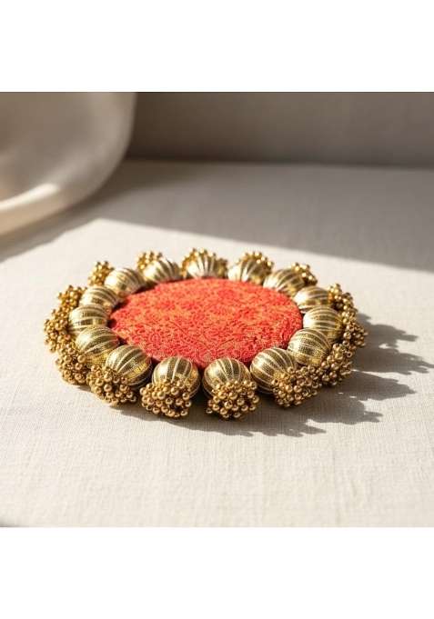 Satyam Kraft 6 Pc Handmade Jhumki Platter 4 Inch with Gota Patti and Golden Moti
