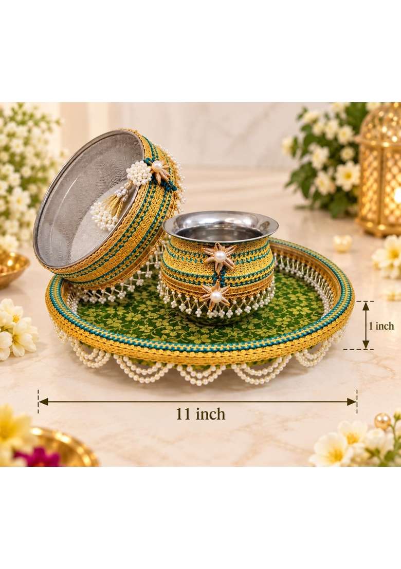 Karva Chauth Thali Karwa Chauth Platter Set Assorted 11 Inch - Indya