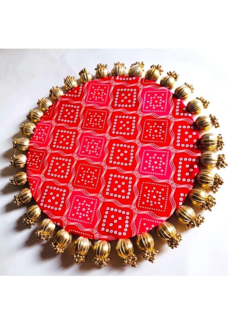 Dhaga Home Storiee Handmade Jhumki Platter 12 Inches with Gota Patti and Golden Moti - Indya