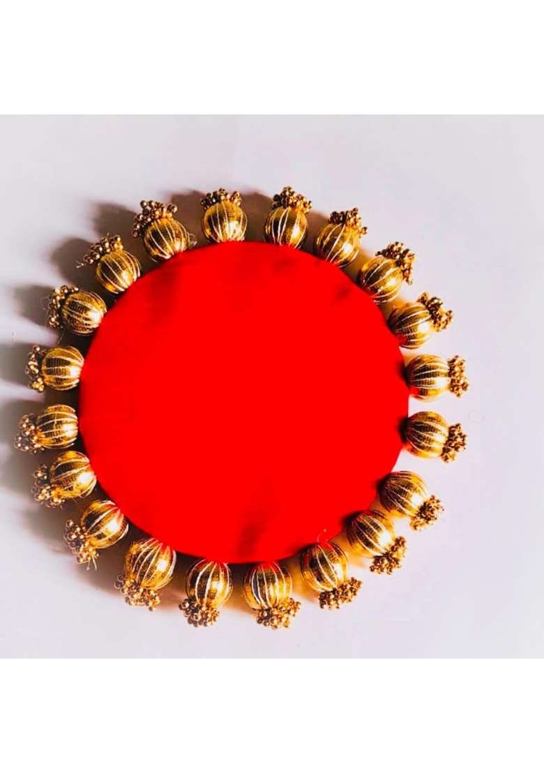 Dhaga Home Storiee Handmade Jhumki Platter 12 Inches with Gota Patti and Golden Moti - Indya
