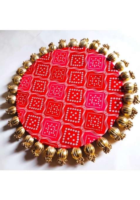 Dhaga Home Storiee Handmade Jhumki Platter 12 Inches with Gota Patti and Golden Moti