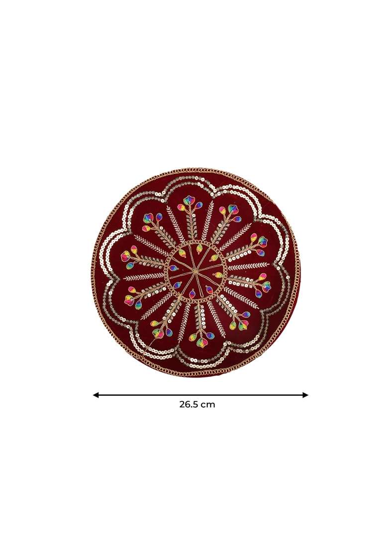 Tarini Gallery Handcrafted Karwa Chauth Thali Set with Bowls Diya and Kalash Decorated Steel Plate Platter - Indya