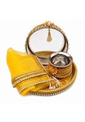 Karva Chauth Thali Karwa Chauth Platter Set Yellow 11 Inch