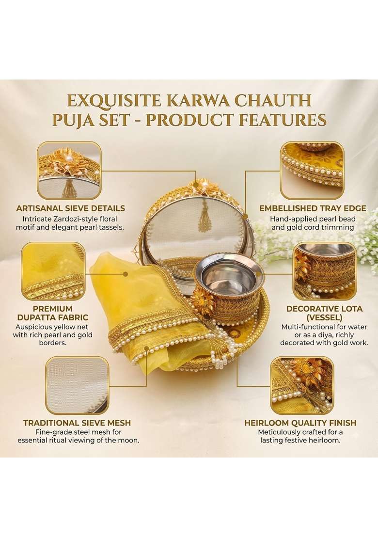 Karva Chauth Thali Karwa Chauth Platter Set Yellow 11 Inch - Indya