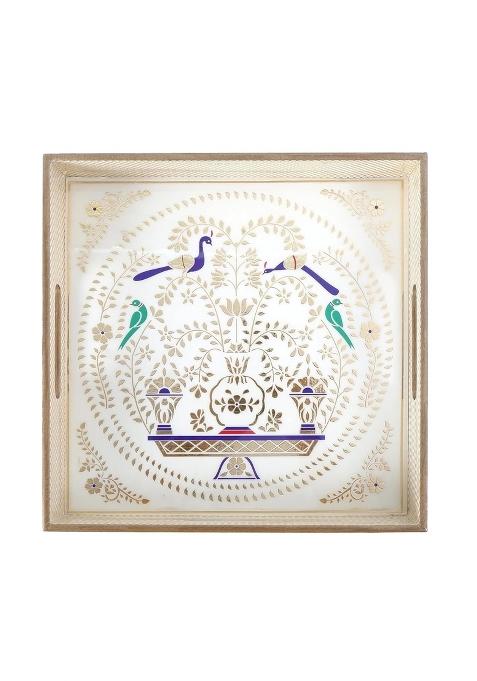 Decor House MDF Wood Trays Enamel Coated Size 12 Inches 10 Inches and 8 Inches Set of 3