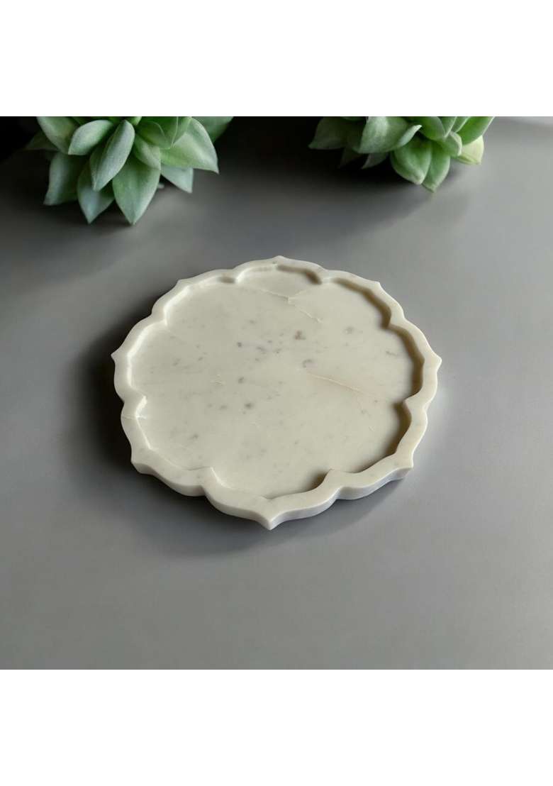 Marbleous White Marble Serving Thali Pooja Thali for Rakhi - Indya