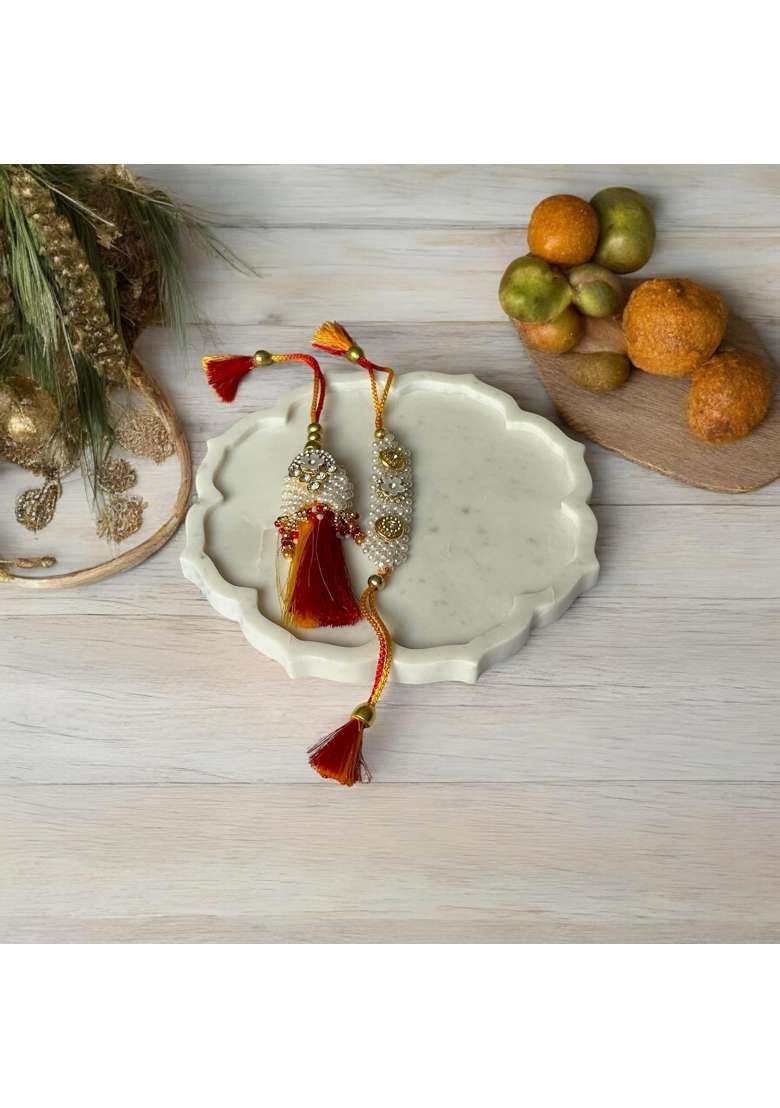 Marbleous White Marble Serving Thali Pooja Thali for Rakhi - Indya