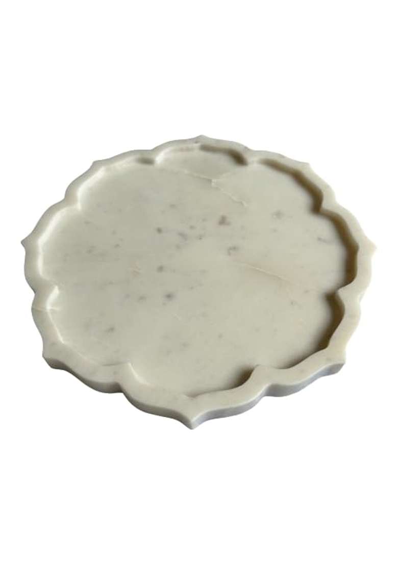 Marbleous White Marble Serving Thali Pooja Thali for Rakhi - Indya