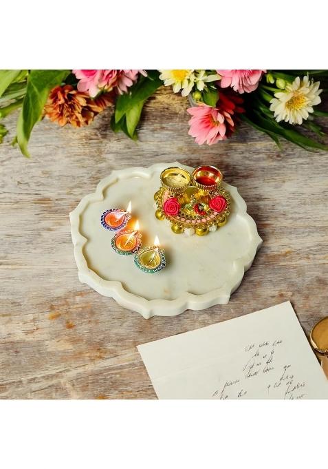 Marbleous White Marble Serving Thali Pooja Thali for Rakhi