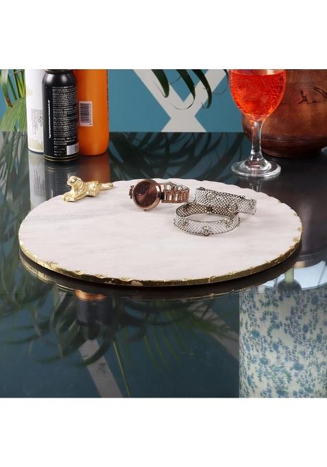 Nikkispride Nikispride Marble Platter Round with Gold Finish Metal Piece Attachment