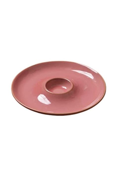 Amalfiee Pink Miami Ceramic Chip and Dip Handmade Serving Platter with Dip Bowl for Snacks and Multipurpose