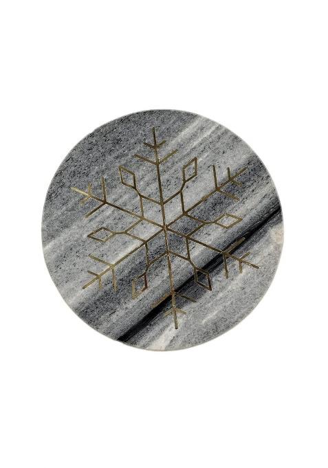 Nikkispride Marble Platter Round Black Color Handmade with Metal Snowflake Inlay