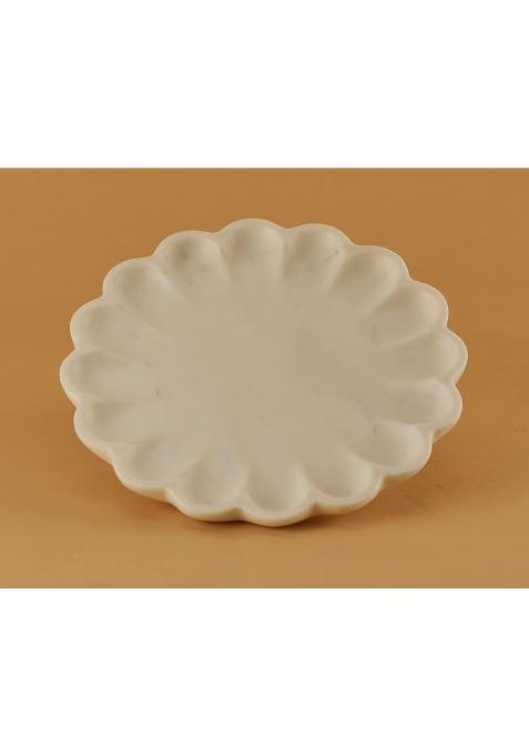 Stone Essential White Marble Tray for Decoration Elegant Round Serving Daisy Platter for Stylish Home Dining