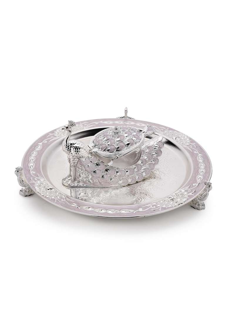 Dora Gifting Luxury Decorative Round Peacock Serving Tray with Peacock Design Sugar Pot - Indya