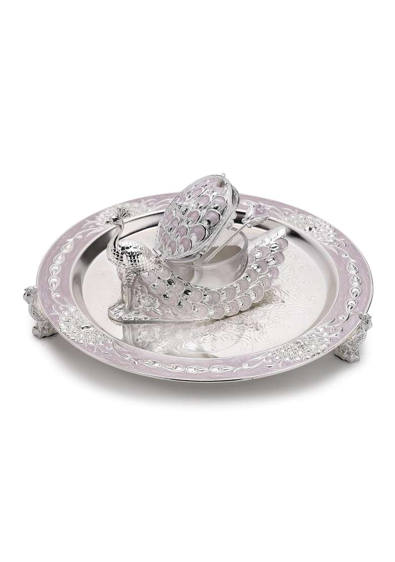 Dora Gifting Luxury Decorative Round Peacock Serving Tray with Peacock Design Sugar Pot - Indya