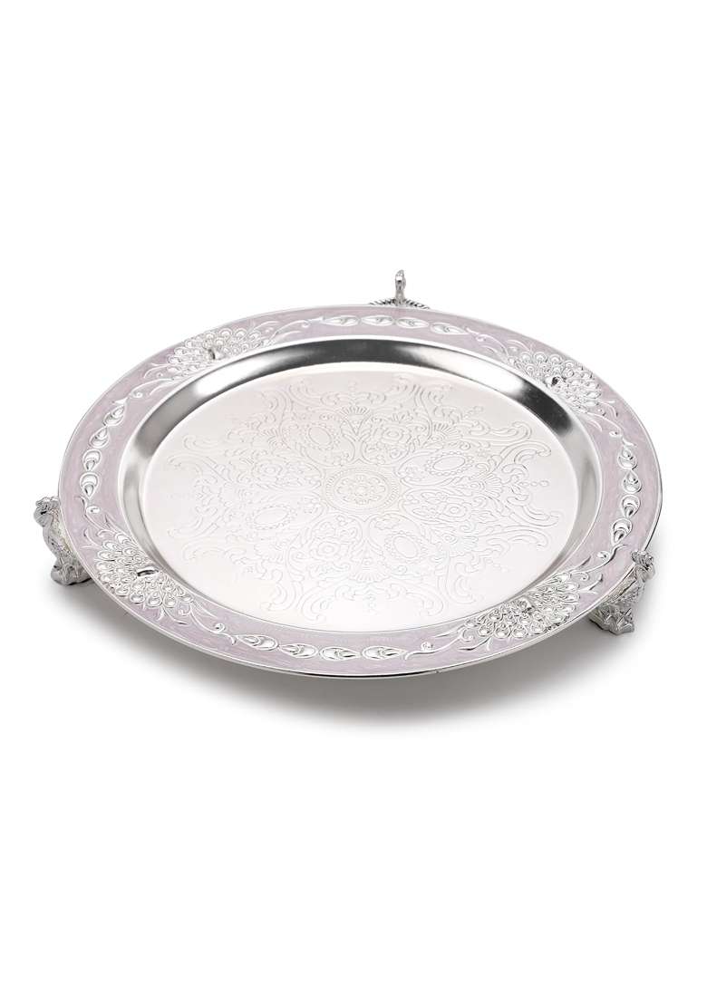 Dora Gifting Luxury Decorative Round Peacock Serving Tray with Peacock Design Sugar Pot - Indya
