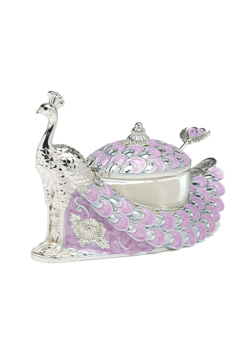 Dora Gifting Luxury Decorative Round Peacock Serving Tray with Peacock Design Sugar Pot - Indya