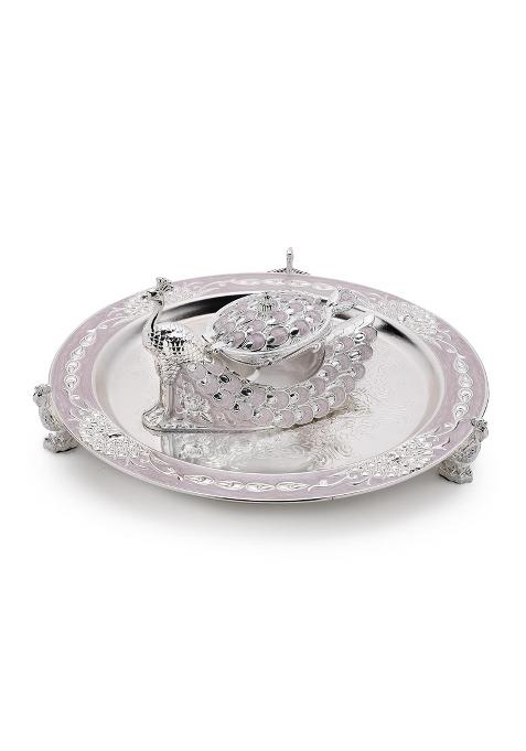 Dora Gifting Luxury Decorative Round Peacock Serving Tray with Peacock Design Sugar Pot