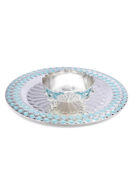 Dora Gifting Luxury Decorative Round Metal Serving Tray with Peacock Design Decorative Serving Bowl