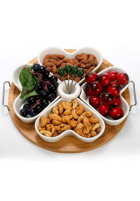 Zeayea 11 Inch Appetizer Serving Tray with Holder Ceramic Divided Serving Platter with Food Picks