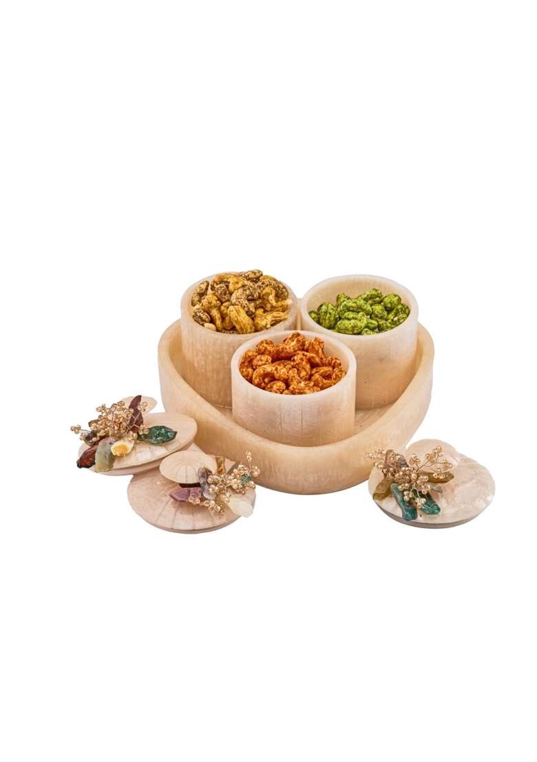 Kalakriti Creations Smooth Finish Molded Resin Trio Delight Serving Tray Set - Indya