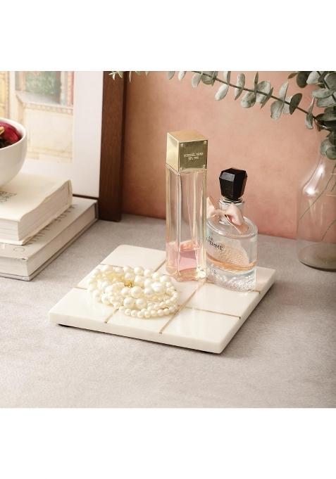 Nikkispride Marble Cheese Platter White Marble Serving Board with Gold Accents