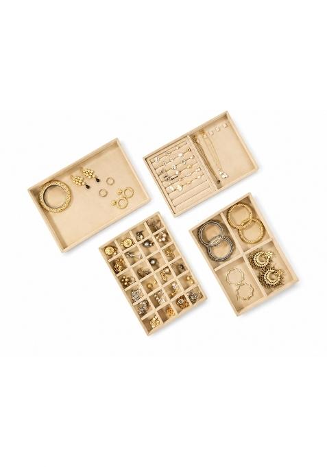 La Trove Velvet Jewelry Organizer Tray for Drawer Cream Set of 4