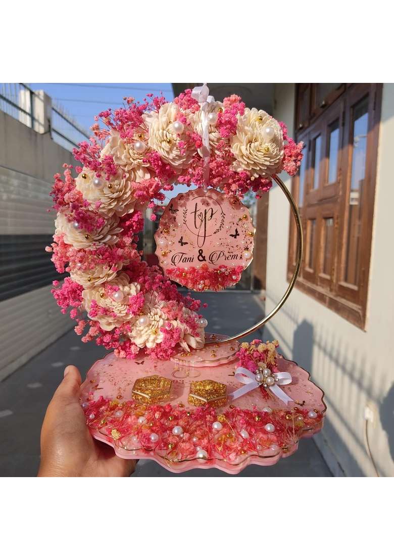 Penman Decor 8 Inch Resin Engagement Ring Platter with Detachable Handmade Decorative Tray for Roka Wedding - Indya
